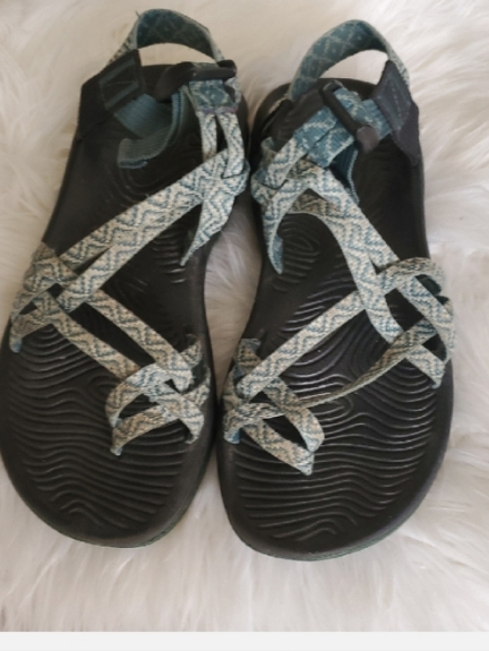 Chaco Black Sandals with Teal-Pattern Straps